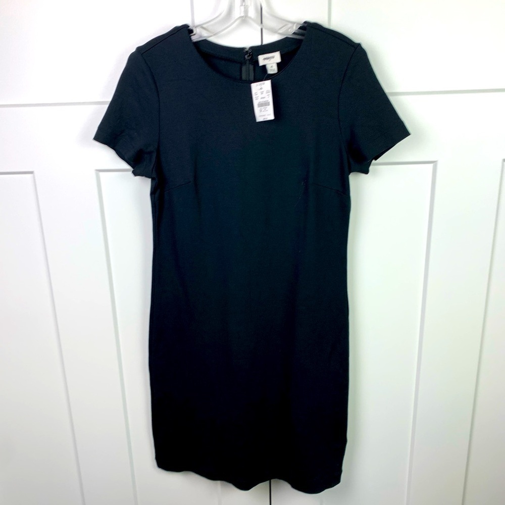 NWT J Crew Factory Size 4 Black Shift Dress Short Sleeve Corpcore Office Siren